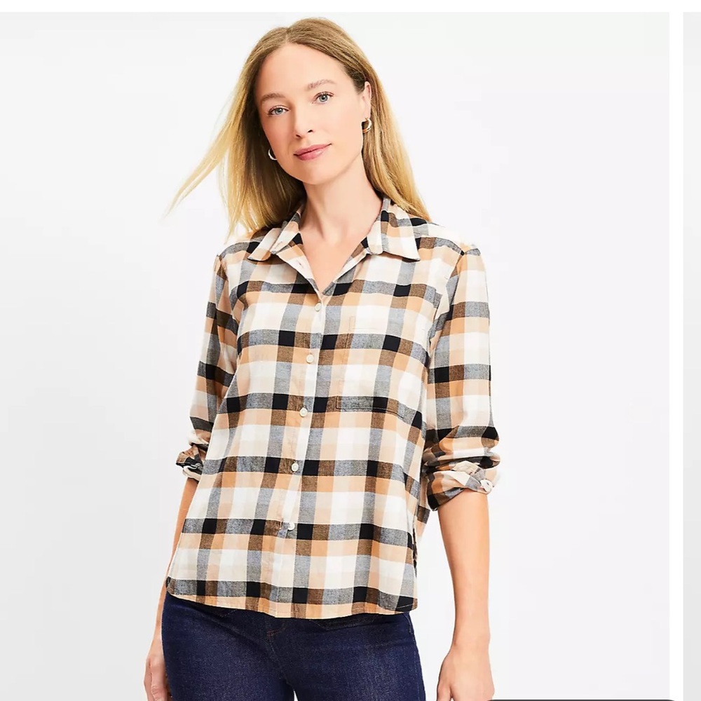 Loft Cotton Flannel Relaxed Everyday Shirt Size L NWOT